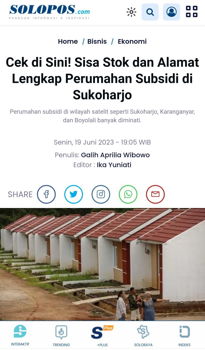 Cek di Sini! Sisa Stok dan Alamat Lengkap Perumahan Subsidi di Sukoharjo